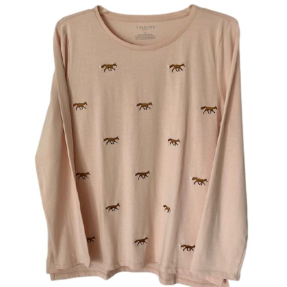 Talbots Embroidered Foxes Crew Neck Long Sleeved 100% Cotton Tee - LP - Picture 2 of 10